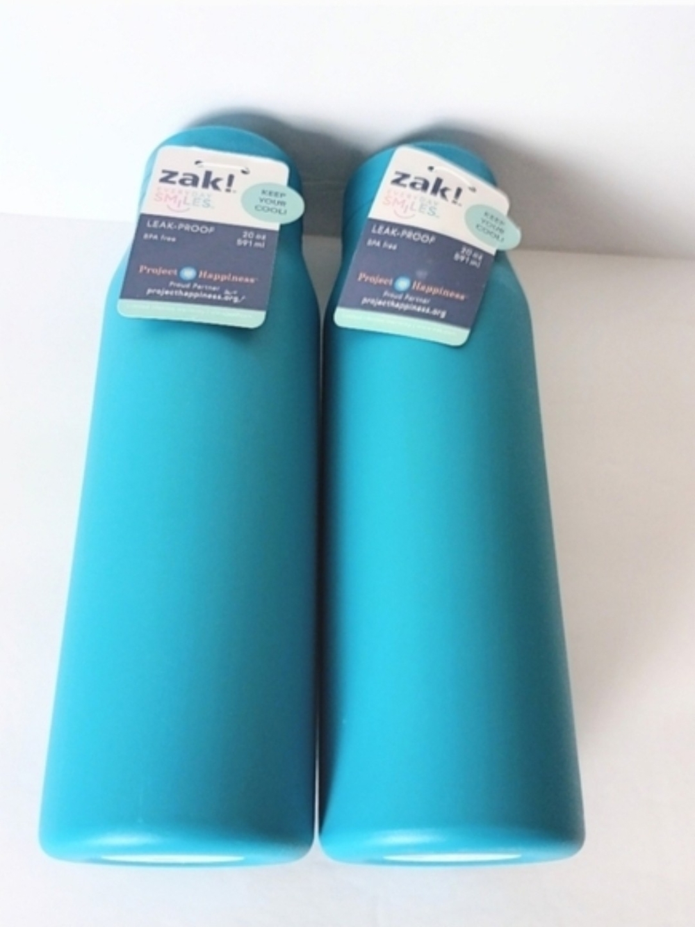 Bundle of 2 Zak Designs 20oz Stainless Steel Tranquility Blue Chug Water Bottle
